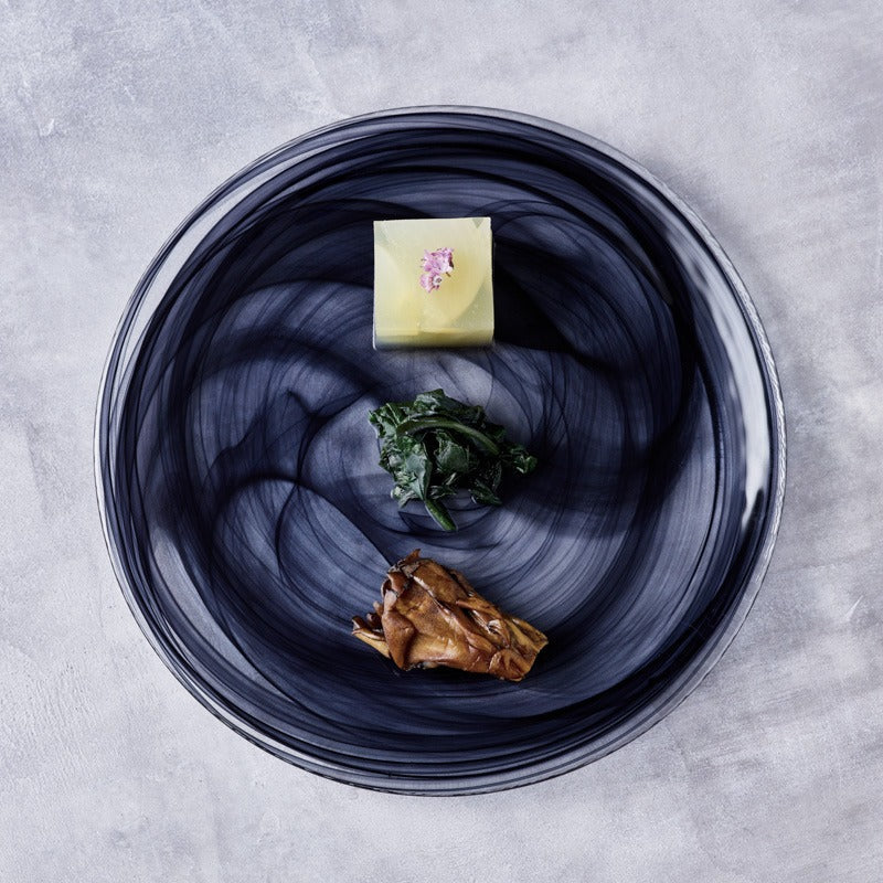 ガラス食器 水墨 フラットプレート 28cm BK/WH