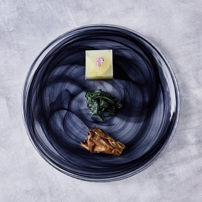 ガラス食器 水墨 フラットプレート 28cm BK/WH